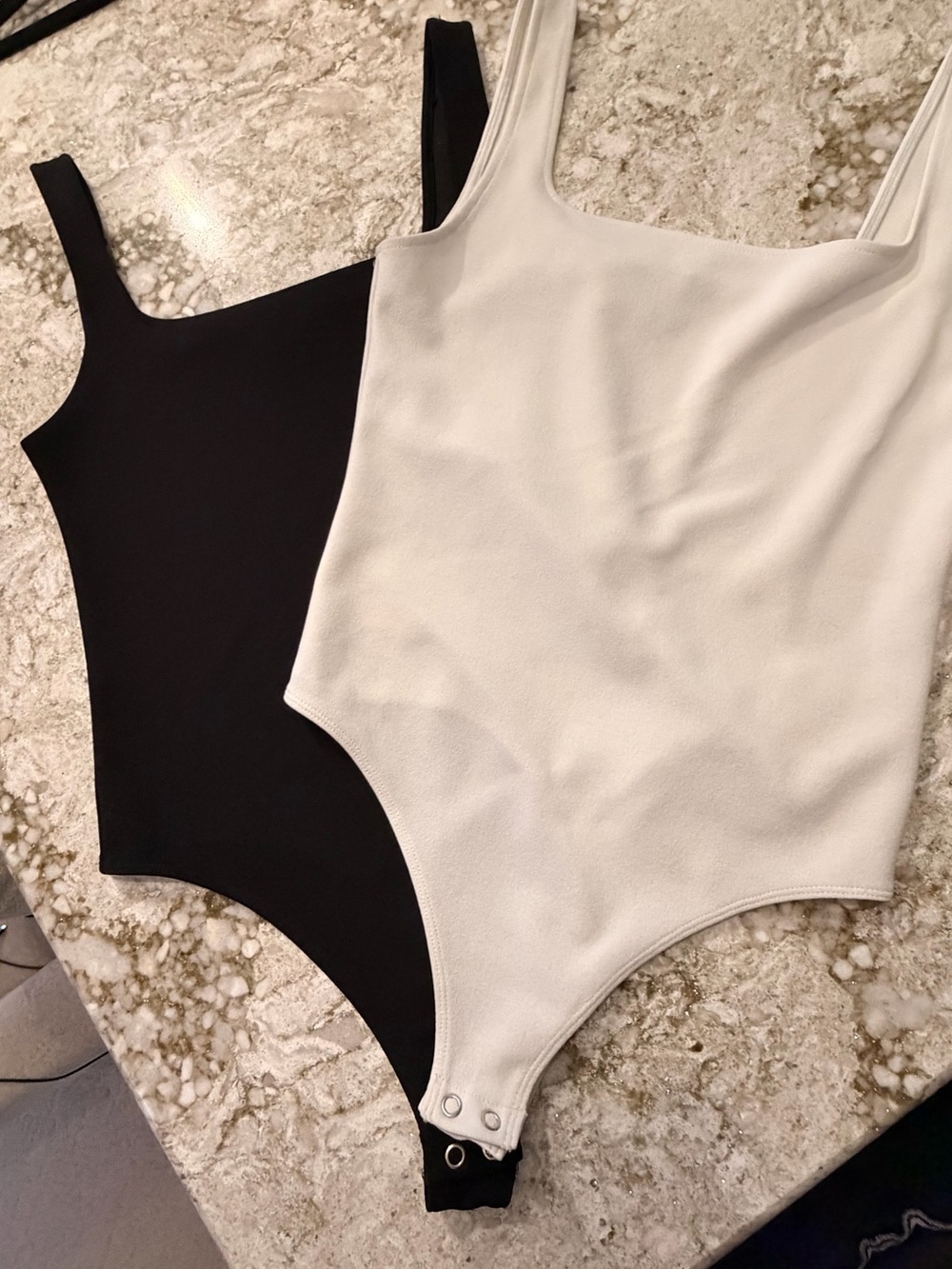 Set of (2) White & Black Express Square Neck Thong Bodysuit